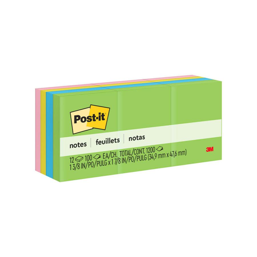 Post-it&reg; Notes Original Notepads - Floral Fantasy Color Collection - 1200 - 1 1/2" x 2" - Rectangle - 100 Sheets per Pad - Unruled - Limeade, Citron, Positively Pink, Iris Infusion, Blue Paradise . Picture 5