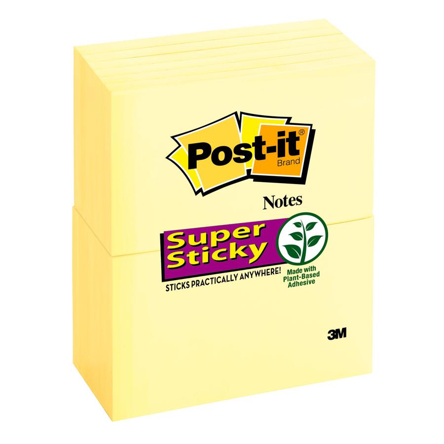 Post-it&reg; Super Sticky Notes - 1080 - 3" x 5" - Rectangle - 90 Sheets per Pad - Unruled - Yellow - Paper - Self-adhesive - 12 / Pack. Picture 3