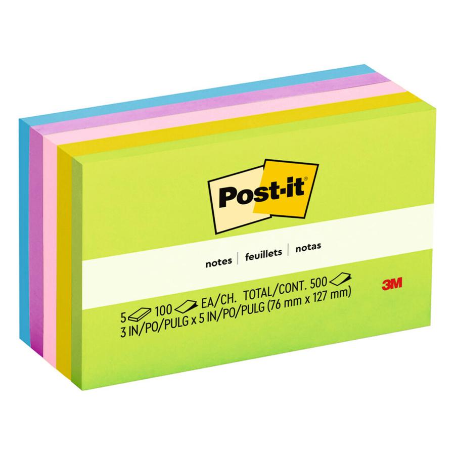 Post-it&reg; Notes Original Notepads - Floral Fantasy Color Collection - 500 - 3" x 5" - Rectangle - 100 Sheets per Pad - Unruled - Limeade, Citron, Positively Pink, Iris Infusion, Blue Paradise - Pap. Picture 5