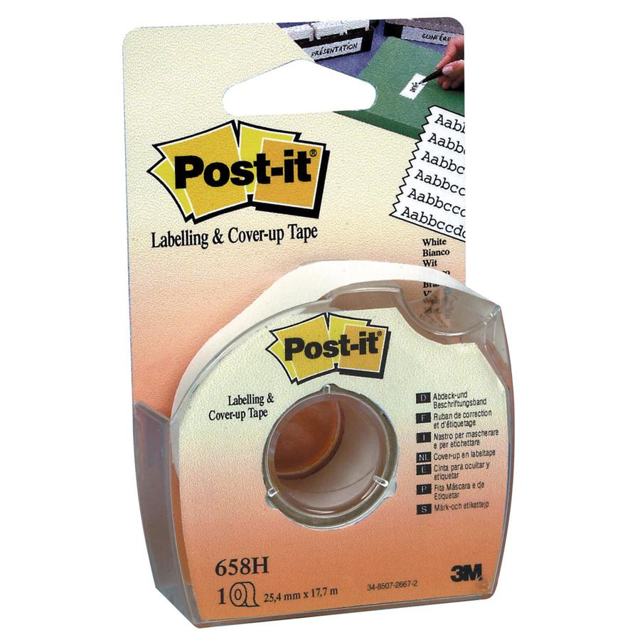 Post-it&reg; Labeling/Cover-up Tape - 1" Width x 58.33 ft Length - 6 Line(s) - White Tape - Removable - 1 / Roll - White. Picture 2
