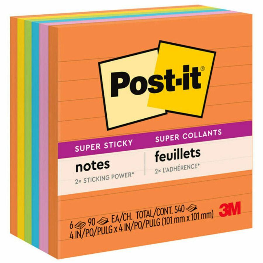 Post-it&reg; Super Sticky Lined Notes - Energy Boost Color Collection - 540 - 4" x 4" - Square - 90 Sheets per Pad - Ruled - Vital Orange, Tropical Pink, Blue Paradise, Limeade, Sunnyside - Paper - Se. Picture 4
