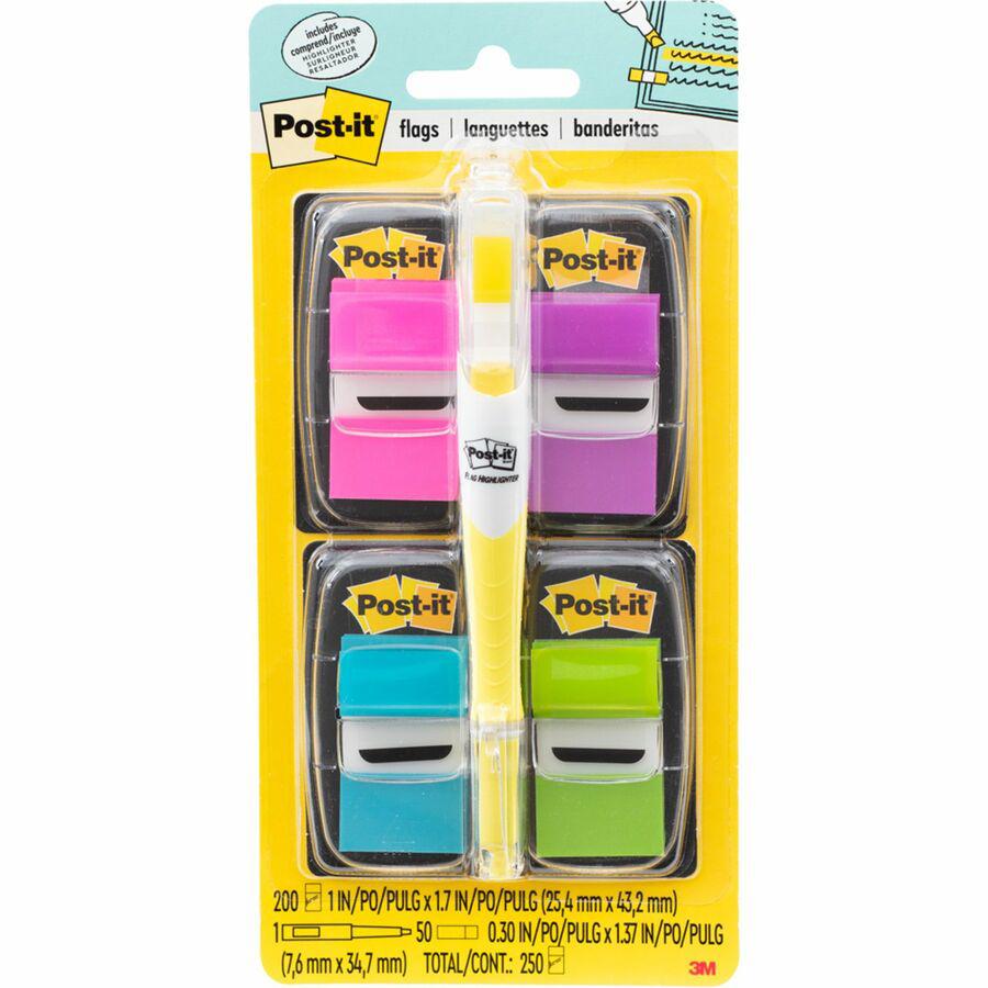 Post-it&reg; Flags Value Pack - 200 - 1" x 1 3/4" - Rectangle, Arrow - Unruled - Aqua, Yellow, Green, Purple, Pink, Blue - Self-adhesive, Removable - 200 / Pack. Picture 2