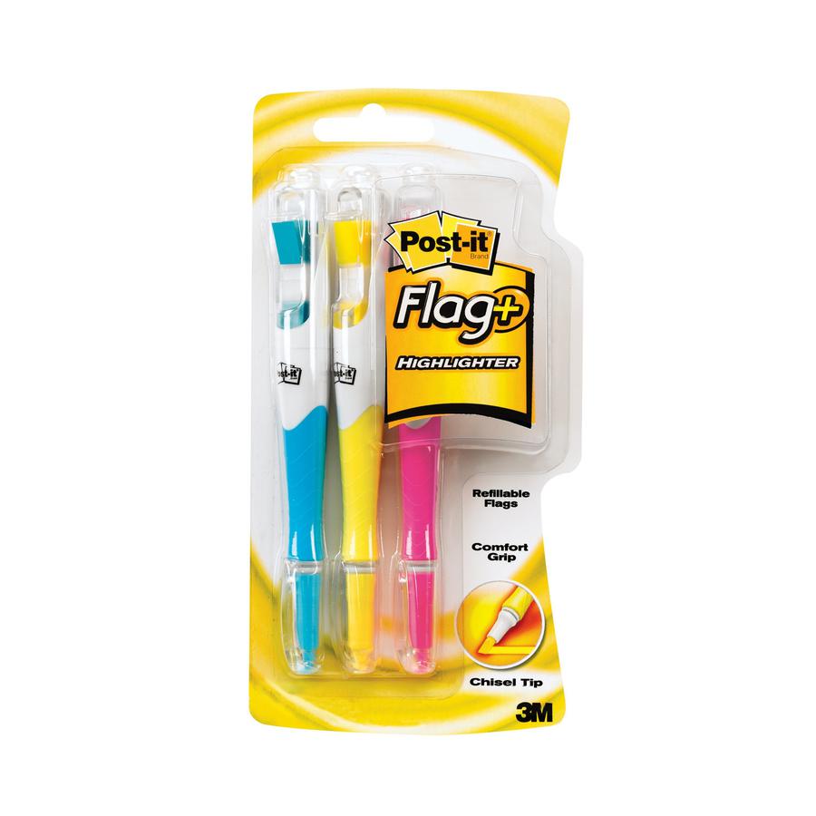 Post-it&reg; Flags and Highlighter Pens - Yellow, Pink, Blue - 3 / Pack. Picture 2
