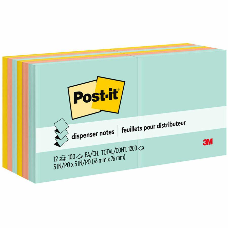 Post-it&reg; Dispenser Notes - 1200 - 3" x 3" - Square - 100 Sheets per Pad - Unruled - Fresh Mint, Aqua Splash, Sunnyside, Papaya Fizz, Guava - Paper - Pop-up, Self-adhesive, Repositionable - 12 / Pa. Picture 6