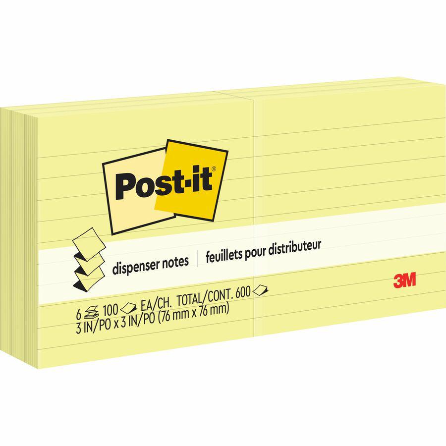 Post-it&reg; Dispenser Notes - 600 - 3" x 3" - Square - 100 Sheets per Pad - Ruled - Yellow - Paper - Pop-up, Fanfold, Refillable - 6 / Pack. Picture 3
