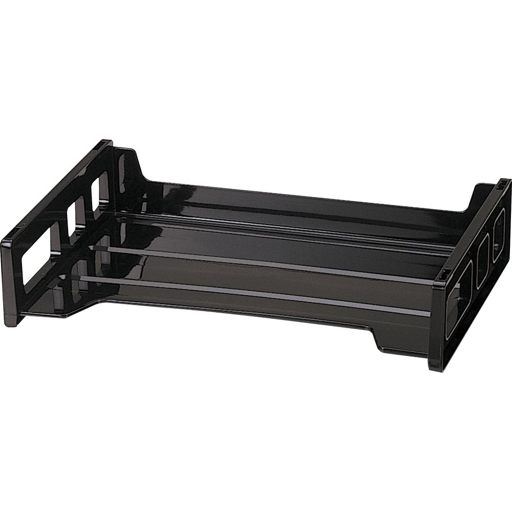 Officemate Black Side-Loading Desk Trays - 2.8" Height x 13.2" Width x 9" Depth - Desktop - Stackable, Durable, Non-stick, Portable, Carrying Handle - 1 Each. Picture 7