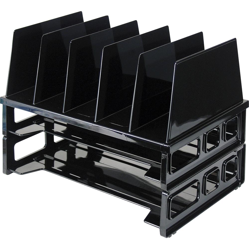 Officemate Sorter with 2 Letter Trays - 5 Compartment(s) - 10.3" Height x 13.5" Width x 9.1" Depth, Desktop - Stackable - Black - 1 / Pack. Picture 6