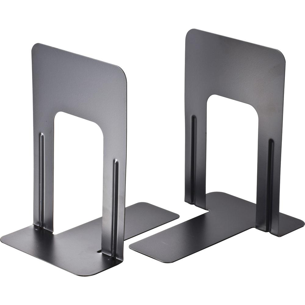 Officemate Non-Skid Bookends - 9" Height x 5.9" Width x 8.2" DepthDesktop - Non-skid Base, Chip Resistant, Non-slip, Scratch Resistant - Enamel - Black - Steel - 2 / Pair. Picture 3