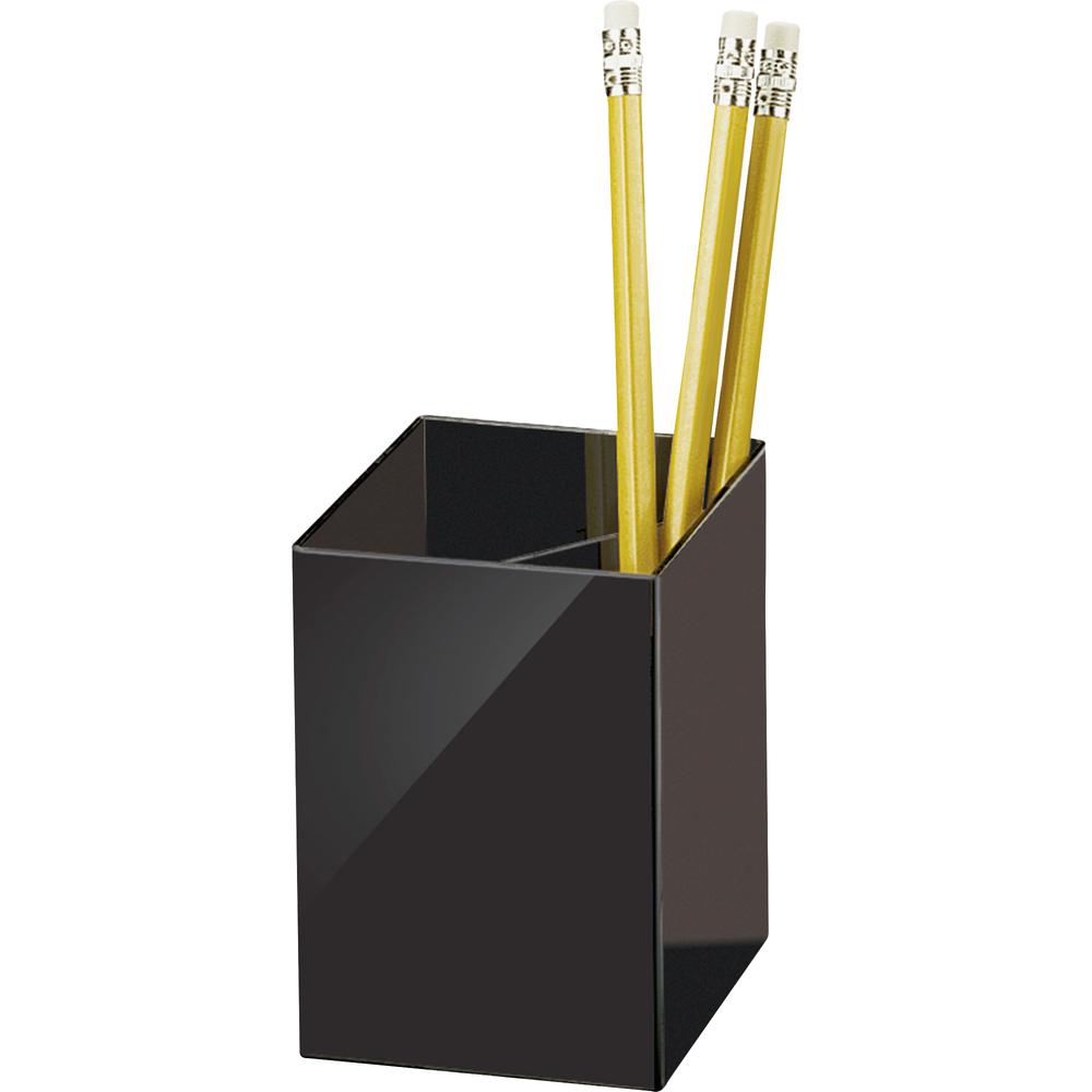 Officemate 3-Compartment Pencil Cup - 4" x 2.9" x 2.9" x - 1 Each - Black. Picture 3