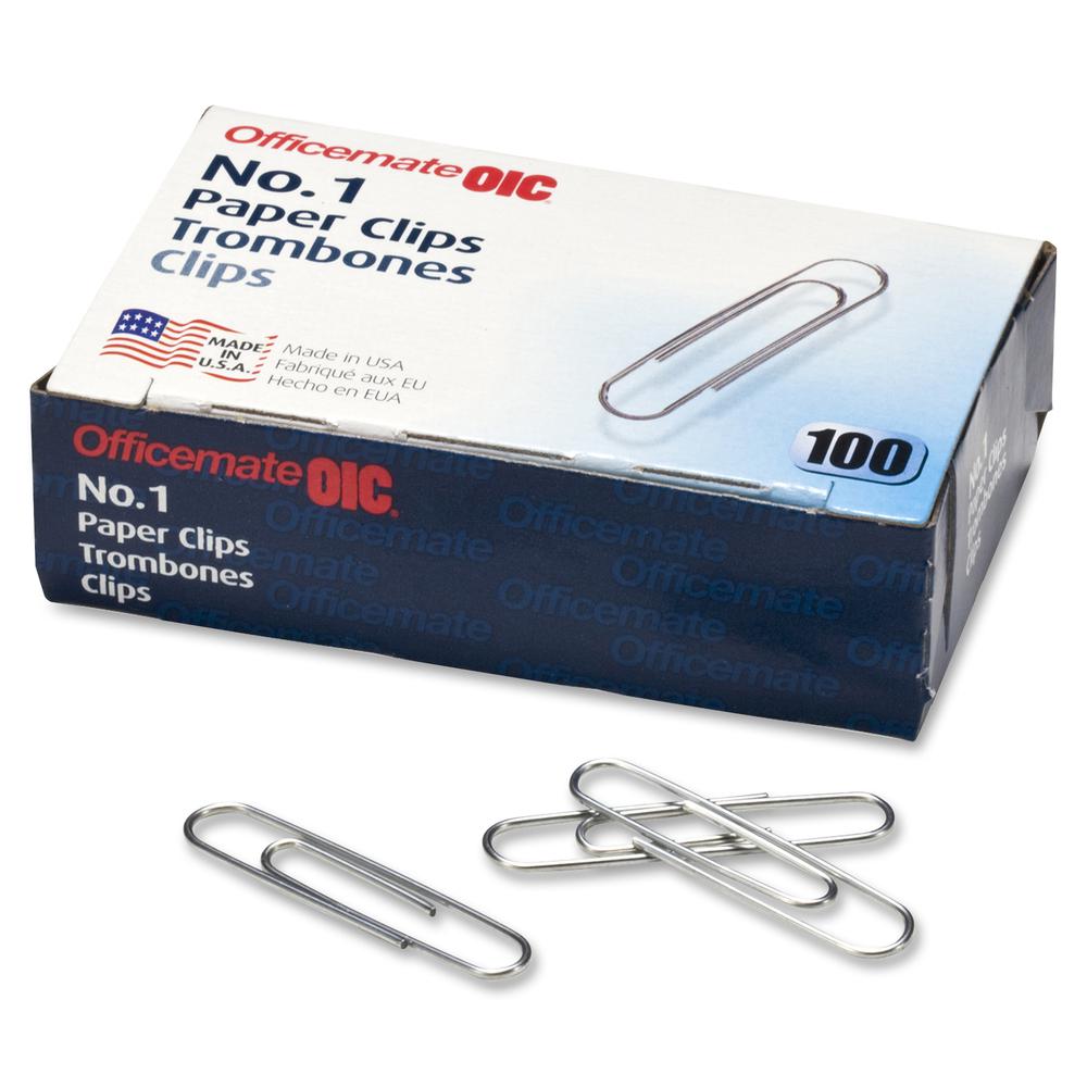 Officemate Paper Clips - No. 1 - 1000 / Pack - Silver - Steel. Picture 3