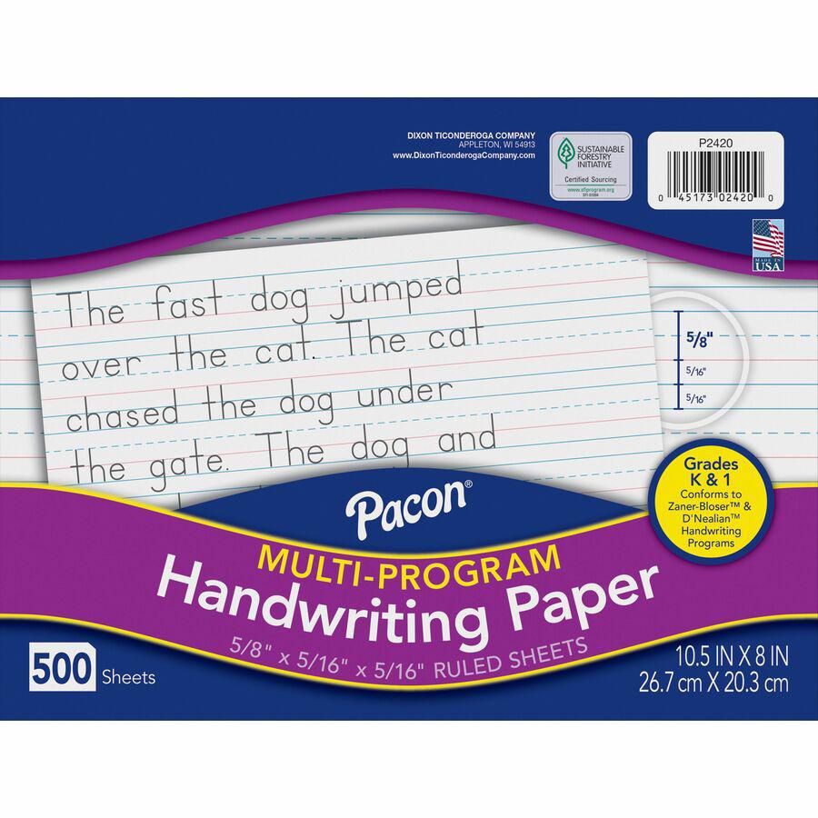 Pacon Multi-Program Handwriting Papers - 500 Sheets - 0.63" Ruled - Unruled - 10 1/2" x 8" - White Paper - Grade - 500 / Ream. Picture 2