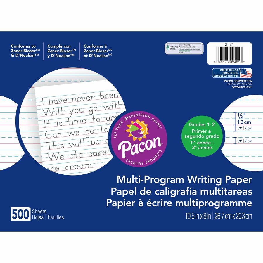 Pacon Multi-Program Handwriting Papers - 500 Sheets - 0.50" Ruled - Unruled - 10 1/2" x 8" - White Paper - Grade, Hard Cover - 500 / Ream. Picture 2