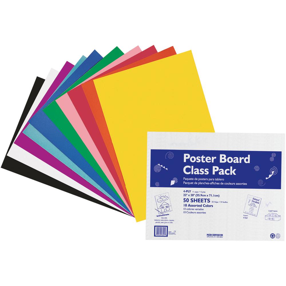 Pacon Poster Board Class Pack - Board and Banner - 22"Width x 28"Length - 50 / Carton - Assorted. Picture 2