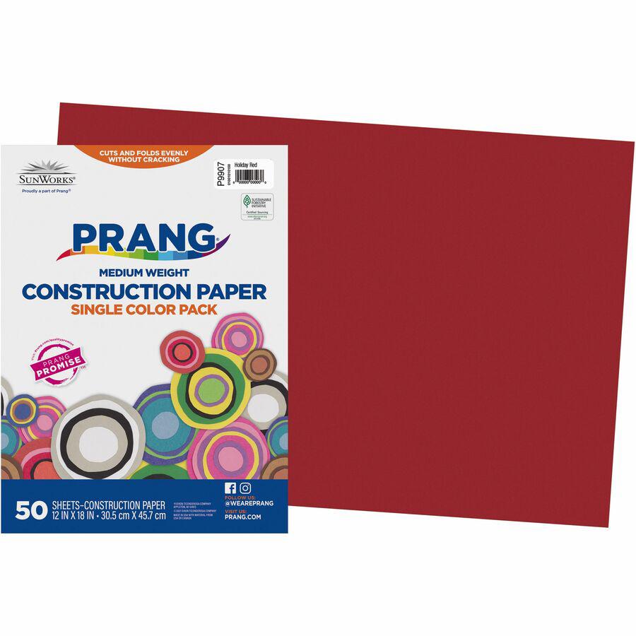 SunWorks Construction Paper - Multipurpose - 0.50"Height x 12"Width x 18"Length - 50 / Pack - Holiday Red. Picture 2