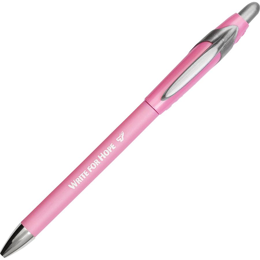 Paper Mate FlexGrip Pink Ribbon Retractable Pen - Medium Pen Point - Retractable - Black - Pink Rubber Barrel - 1 Dozen. Picture 2