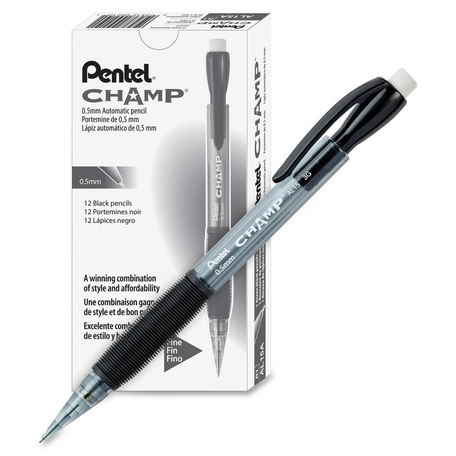 Pentel Champ Mechanical Pencils - #2 Lead - 0.5 mm Lead Diameter - Refillable - Black Barrel - 12 / Dozen. Picture 5