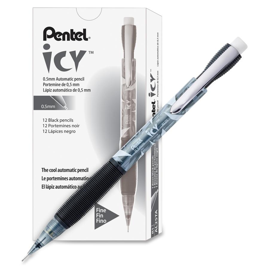 Pentel Icy Mechanical Pencil - #2 Lead - 0.5 mm Lead Diameter - Refillable - Black Barrel - 1 Dozen. Picture 3