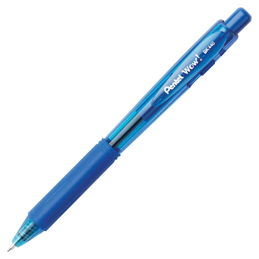 Pentel WOW! Retractable Ballpoint Pens - Medium Pen Point - 1 mm Pen Point Size - Retractable - Blue - Blue Barrel - 12 / Dozen. Picture 4