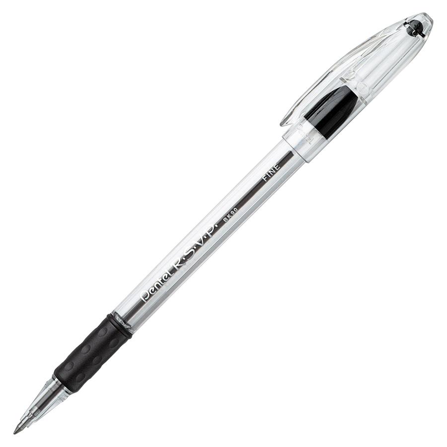 Pentel R.S.V.P. Ballpoint Stick Pens - Fine Pen Point - 0.7 mm Pen Point Size - Refillable - Black - Clear Barrel - 12 / Box. Picture 3