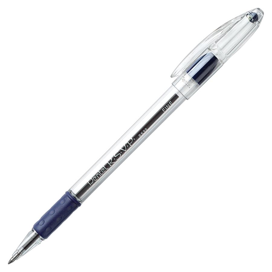 Pentel R.S.V.P. Ballpoint Stick Pens - Fine Pen Point - 0.7 mm Pen Point Size - Refillable - Blue - Clear Barrel - 12 / Box. Picture 3