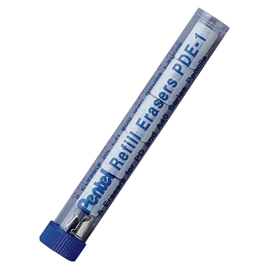 Pentel Quicker Clicker/Econo Sharp Eraser Refill - White - 5 / Tube. Picture 3