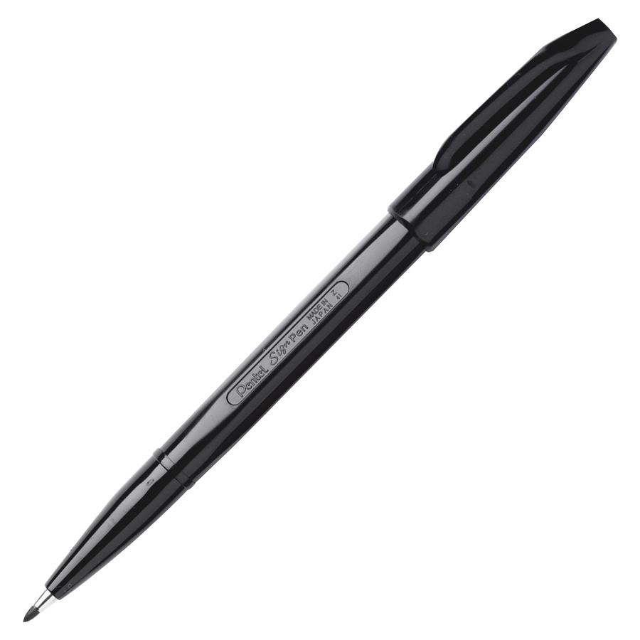 Pentel Fiber-tipped Sign Pens - Bold Pen Point - Black Water Based Ink - Black Barrel - Fiber Tip - 1 Dozen. Picture 2