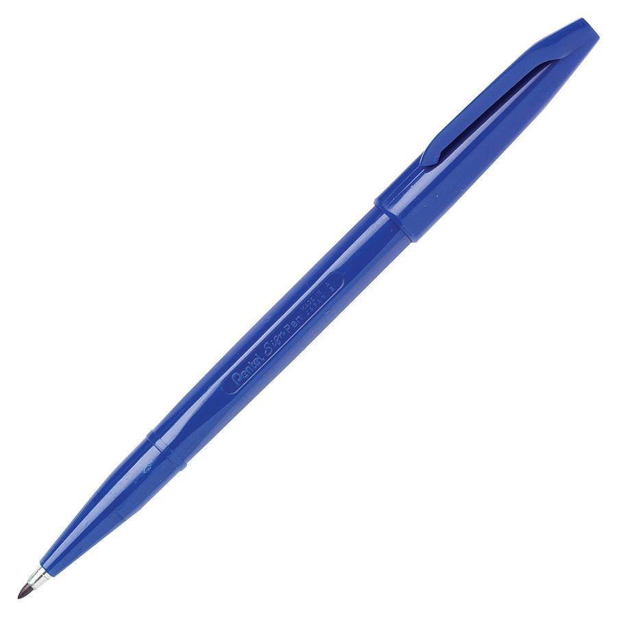 Pentel Fiber-tipped Sign Pens - Bold Pen Point - Blue Water Based Ink - Fiber Tip - 1 Dozen. Picture 2