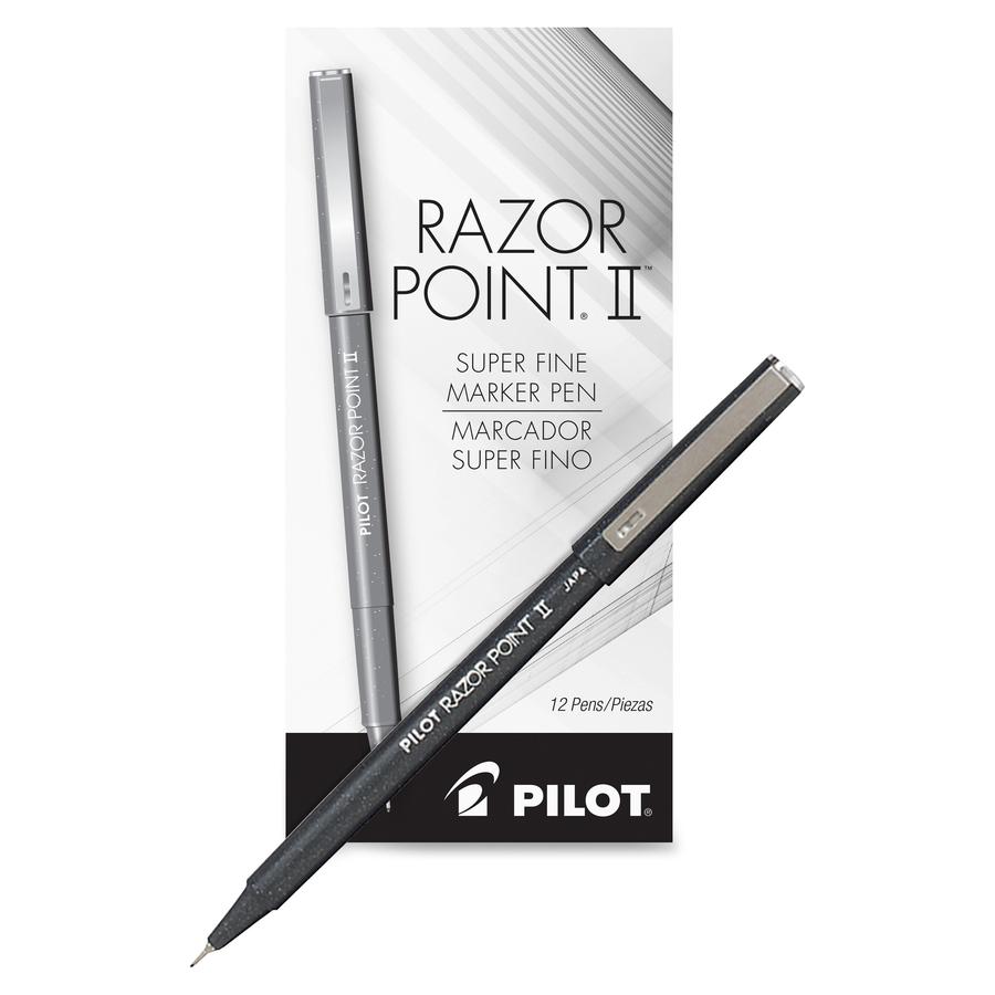 Pilot Razor Point II Marker Pens - Super Fine Pen Point - 0.3 mm Pen Point Size - Black - Black Barrel - Plastic Tip - 1 Dozen. Picture 2