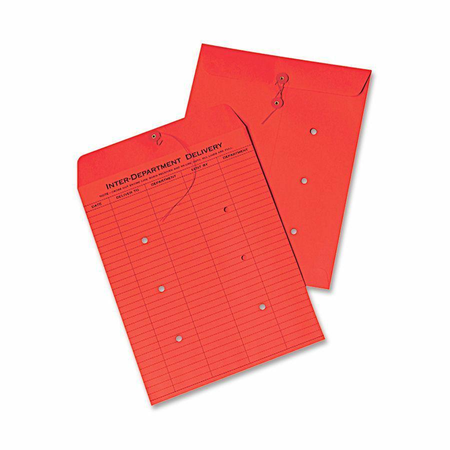 Quality Park 10 x 13 Inter-Departmental Envelopes - Inter-department - 10" Width x 13" Length - 28 lb - String/Button - 100 / Box - Red. Picture 2