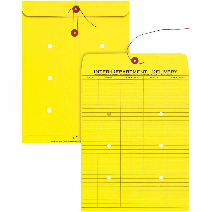 Quality Park 10 x 13 Inter-Departmental Envelopes - Inter-department - 10" Width x 13" Length - 28 lb - String/Button - 100 / Box - Yellow. Picture 6