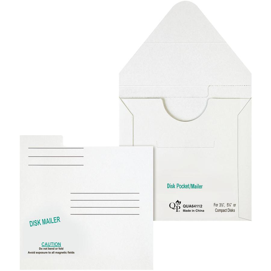 Quality Park 5 1/4" Economy Disk Mailers - Disc/Diskette - 6" Width x 5 7/8" Length - Paperboard - 10 / Pack - White. Picture 2