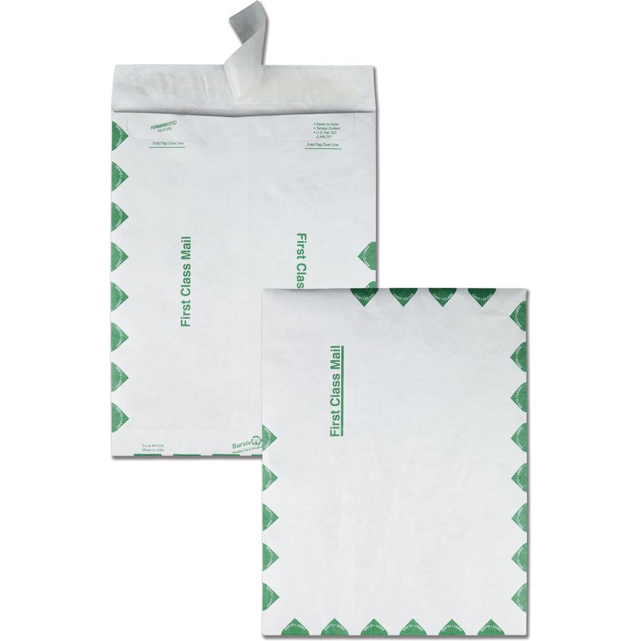 Survivor&reg; 9-1/2 x 12-1/2 First Class Border Catalog Mailers with Redi-Strip Closure - First Class Mail - #12 1/2 - 9 1/2" Width x 12 1/2" Length - 14 lb - Peel & Seal - Tyvek - 100 / Box - White. Picture 8