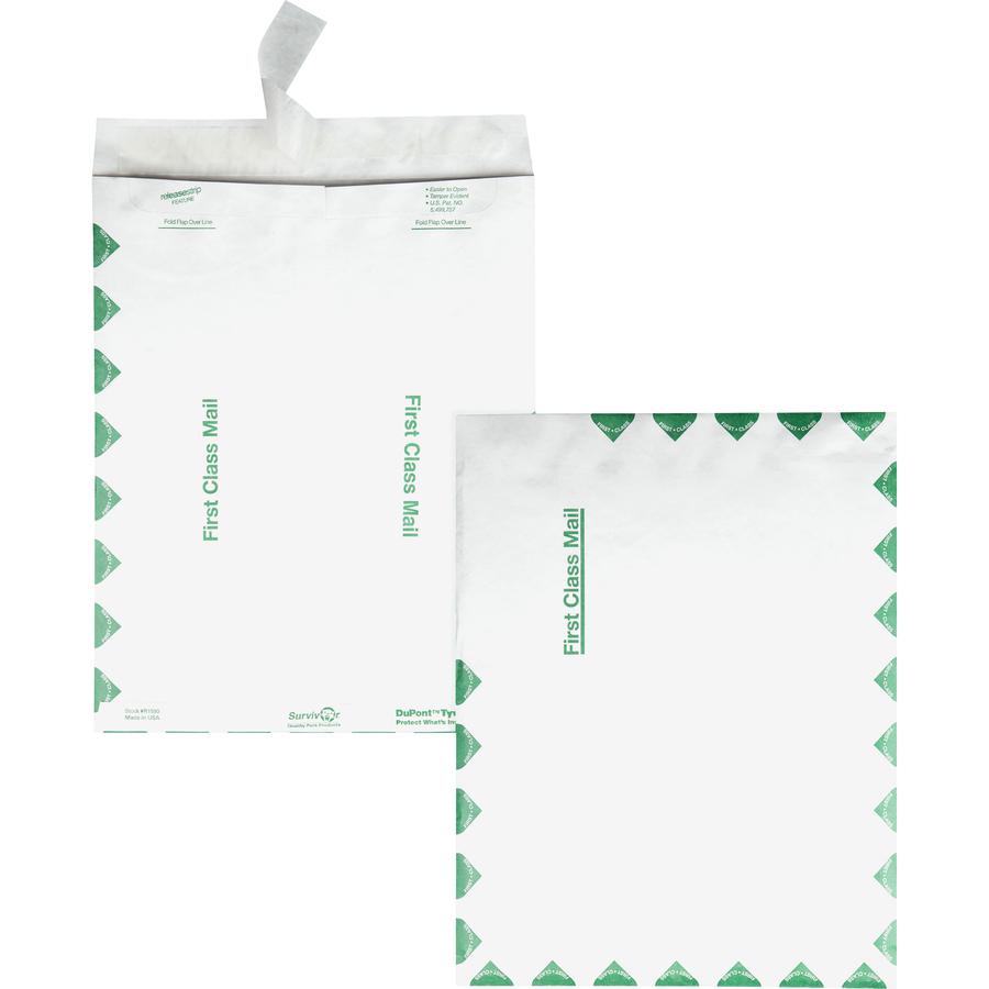 Quality Park Survivor Tyvek First Class Envelopes - First Class Mail - #13 1/2 - 10" Width x 13" Length - 14 lb - Peel & Seal - Tyvek - 100 / Box - White. Picture 4