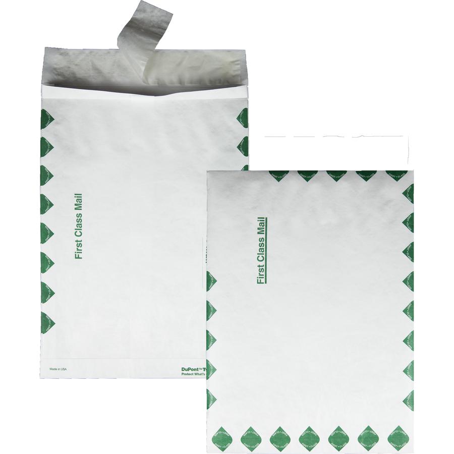 Survivor&reg; 10 x 13 x 1-1/2 DuPont Tyvek Expansion First Class Border Mailers - First Class Mail - 10" Width x 13" Length - 1 1/2" Gusset - 18 lb - Peel & Seal - Tyvek - 100 / Carton - White. Picture 6