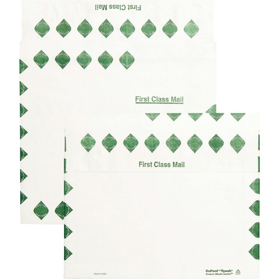 Survivor&reg; 10 x 13 x 2 DuPont Tyvek Expansion First Class Border Mailers - First Class Mail - 10" Width x 13" Length - 2" Gusset - 18 lb - Peel & Seal - Tyvek - 100 / Carton - White. Picture 2