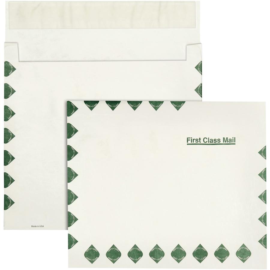 Survivor&reg; 10 x 13 x 2 DuPont Tyvek Expansion First Class Border Mailers - First Class Mail - 10" Width x 13" Length - 2" Gusset - 14 lb - Self-sealing - Tyvek - 100 / Carton - White. Picture 2