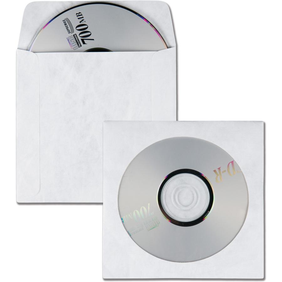 Quality Park Tyvek CD/DVD Sleeves - Disc/Diskette - 4 7/8" Width x 5" Length - Tyvek - 100 / Box - White. Picture 5