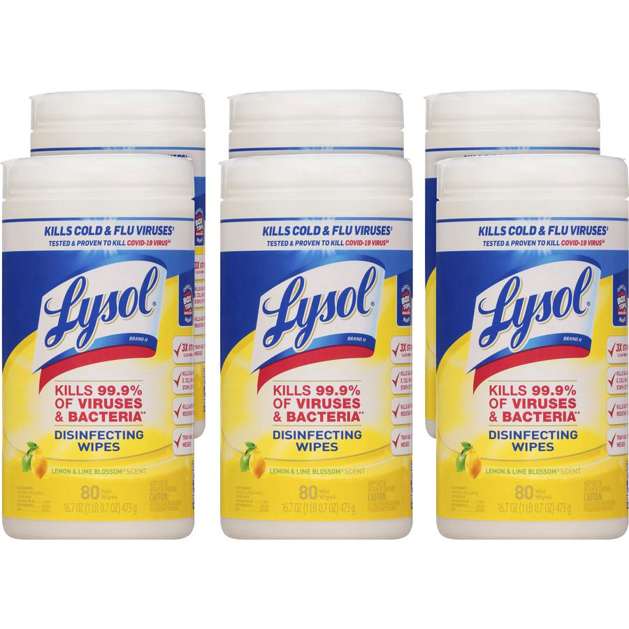 Lysol Disinfecting Wipes - Ready-To-Use - Lemon, Lime Blossom Scent - 7" Length x 7.25" Width - 80 / Canister - 6 / Carton - White. Picture 9