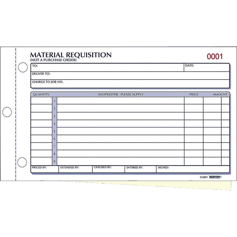 Rediform Material Requisition Purchasing Forms - 50 Sheet(s) - 2 PartCarbonless Copy - 7.87" x 4.25" Sheet Size - White, Yellow - Black Print Color - 1 Each. Picture 2