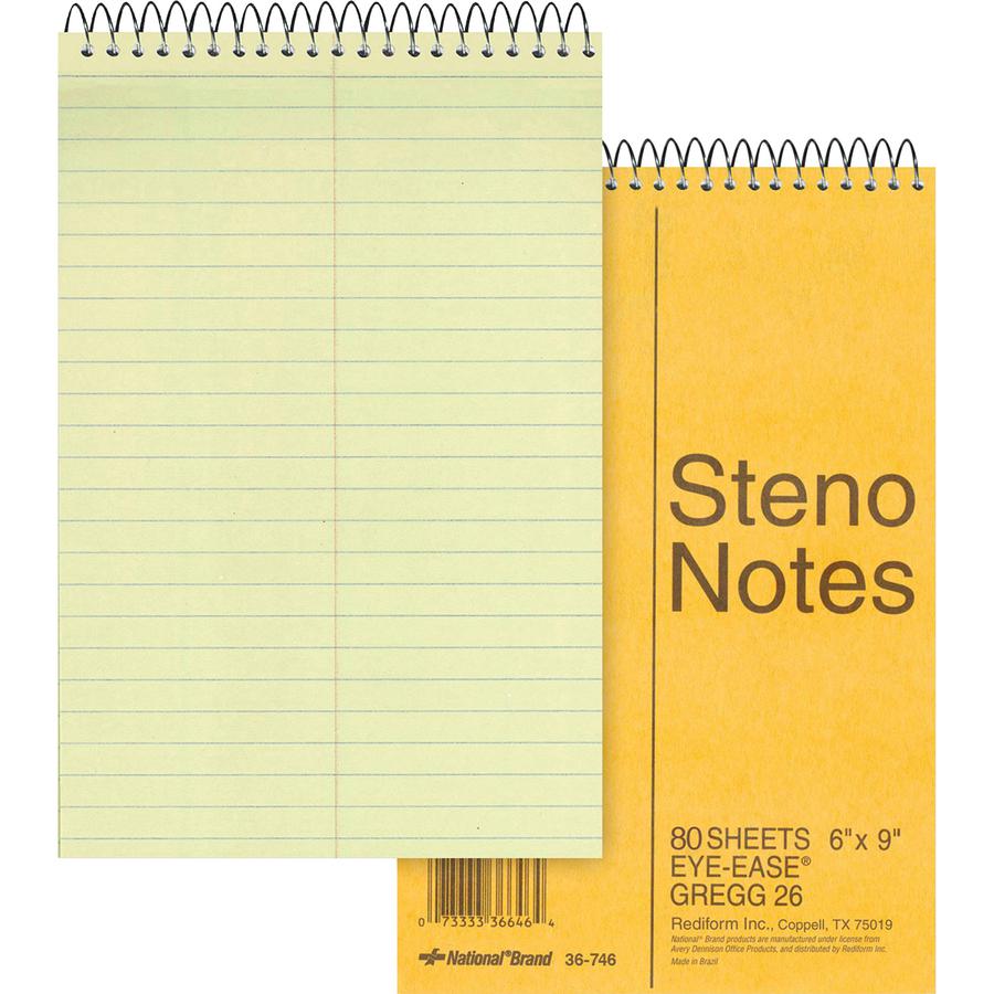 Rediform Eye-ease Steno Notebook - 80 Sheets - Wire Bound - Gregg Ruled - 16 lb Basis Weight - 6" x 9" - Green Paper - Brown Cover - Board Cover - Hard Cover, Rigid - 1 Each. Picture 4