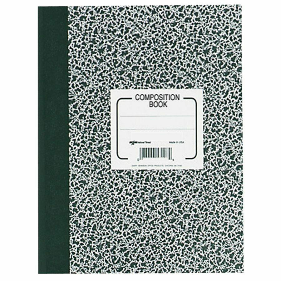 Rediform College Rule Composition Book - 80 Sheets - Sewn - Ruled Margin - 8 3/8" x 11" - White Paper - Black Marble Cover - Subject - 1 Each. Picture 2