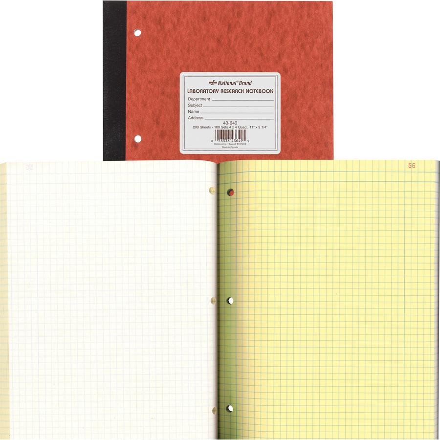 Rediform Laboratory Research Notebook - 200 Sheets - Sewn - 9 1/4" x 11" - Brown Paper - BrownPressboard Cover - Micro Perforated, Numbered, Perforated, Punched - 1 Each. Picture 3