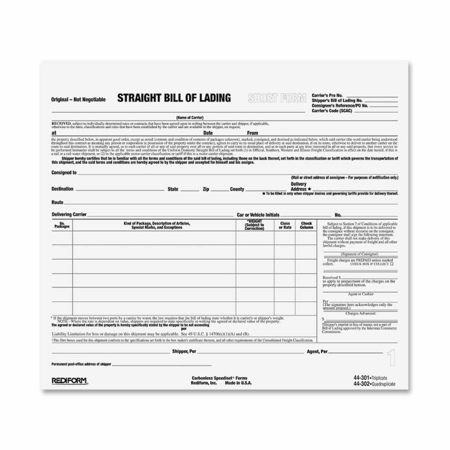 Rediform Snap-A-Way Bill of Lading Forms - 3 PartCarbonless Copy - 8.50" x 7" Sheet Size - 2 x Holes - White Sheet(s) - Black Print Color - 250 / Pack. Picture 2