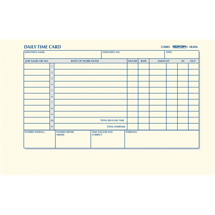 Rediform Daily Time Clock Cards - 100 Sheet(s) - Gummed - 1 Part - 4.25" x 7" Sheet Size - White - Manila Sheet(s) - 1 / Pad. Picture 2