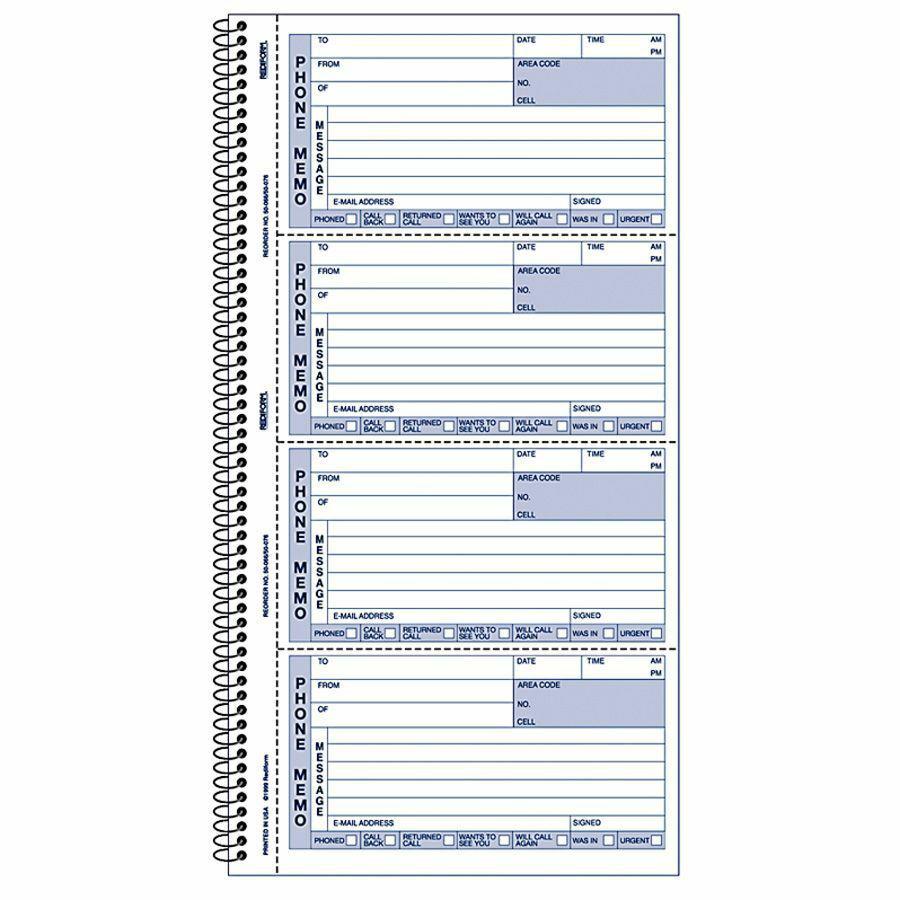Rediform Memo Style Phone Message Book - 400 Sheet(s) - Spiral Bound - 2 PartCarbonless Copy - 5.75" x 11" Sheet Size - White, Canary - Blue Print Color - 1 Each. Picture 2