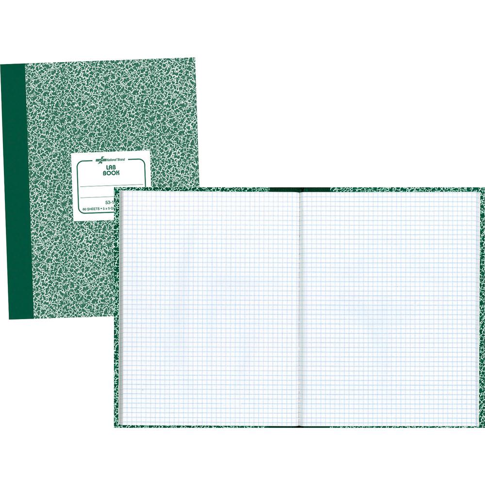 Rediform Lab Composition Notebook - 60 Sheets - Sewn - 7 7/8" x 10 1/8" - White Paper - Green Marble Cover - Recycled - 1 Each. Picture 2