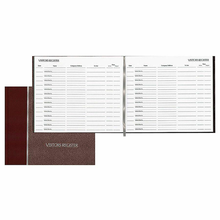 Rediform Hardcover Visitor's Register - 128 Sheet(s) - Thread Sewn - 9.87" x 8.50" Sheet Size - Burgundy - White Sheet(s) - Burgundy Cover - Recycled - 1 Each. Picture 2