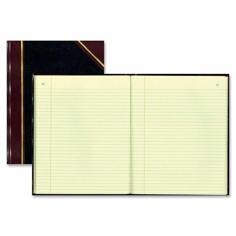 Rediform Texhide Cover Record Books with Margin - 300 Sheet(s) - Thread Sewn - 11.25" x 14.25" Sheet Size - Black - Green Sheet(s) - Brown, Green Print Color - Black Cover - Recycled - 1 Each. Picture 2