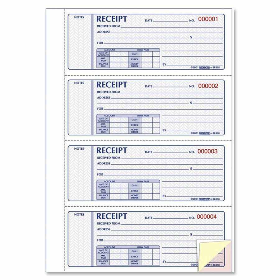 Rediform Hardbound Money Receipt Book - 200 Sheet(s) - 3 PartCarbonless Copy - 2.75" x 7" Form Size - White Sheet(s) - 1 Each. Picture 2