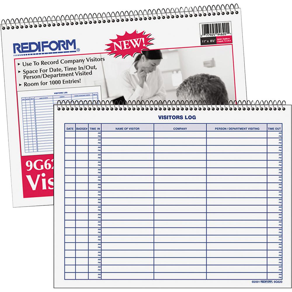 Rediform Visitor's Log Book - 50 Sheet(s) - Wire Bound - 1 Part - 11" x 8.50" Sheet Size - White - White Sheet(s) - Blue Print Color - Recycled - 1 Each. Picture 2